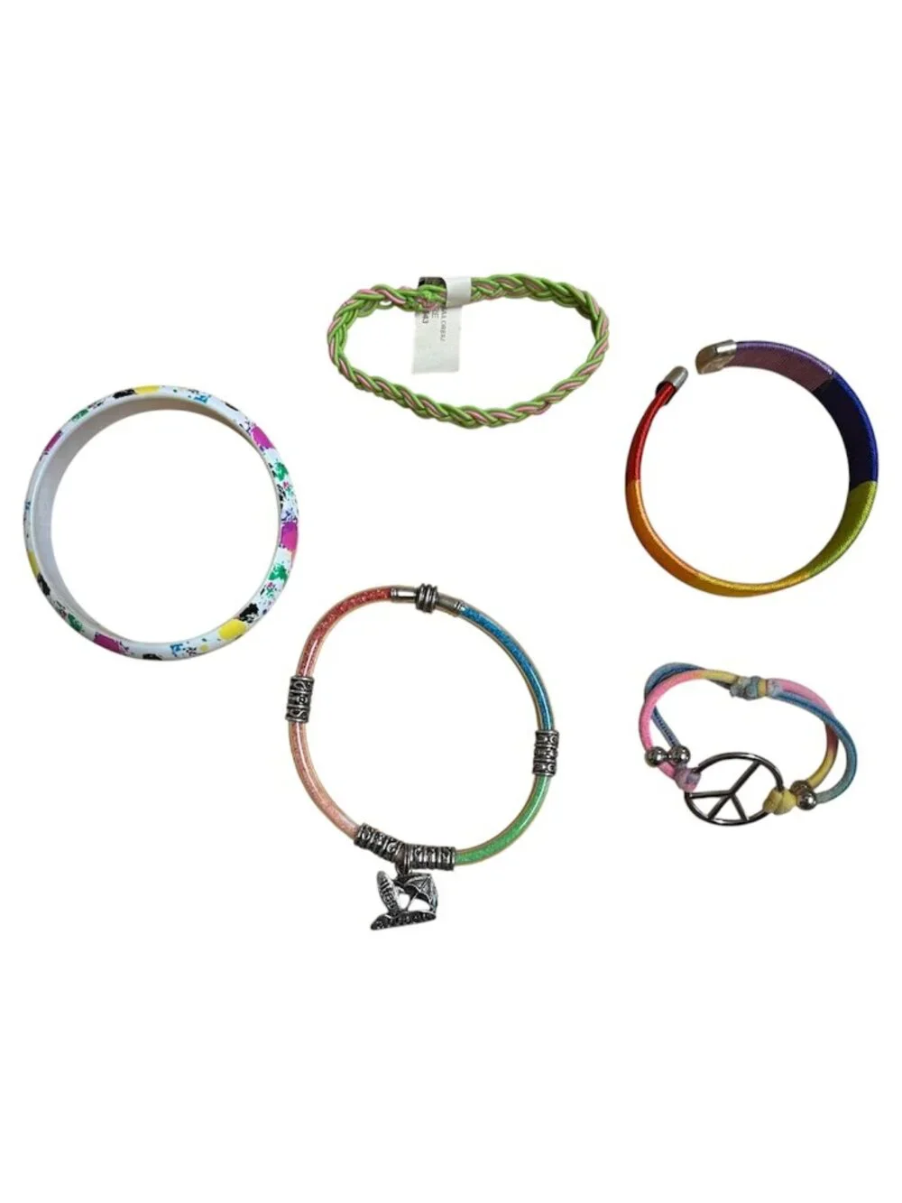 Fun Assorted Colorful Rainbow and Tie Dye Children's Bangles and Bracelets 5 pcs
